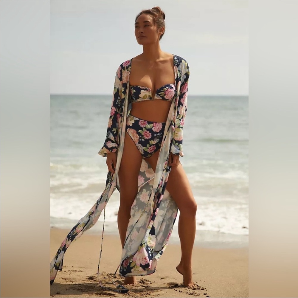 Maaji X Anthropologie Floral Sustainable Aubree Kimono Wrap Maxi Dress Cover Up - Picture 3 of 14